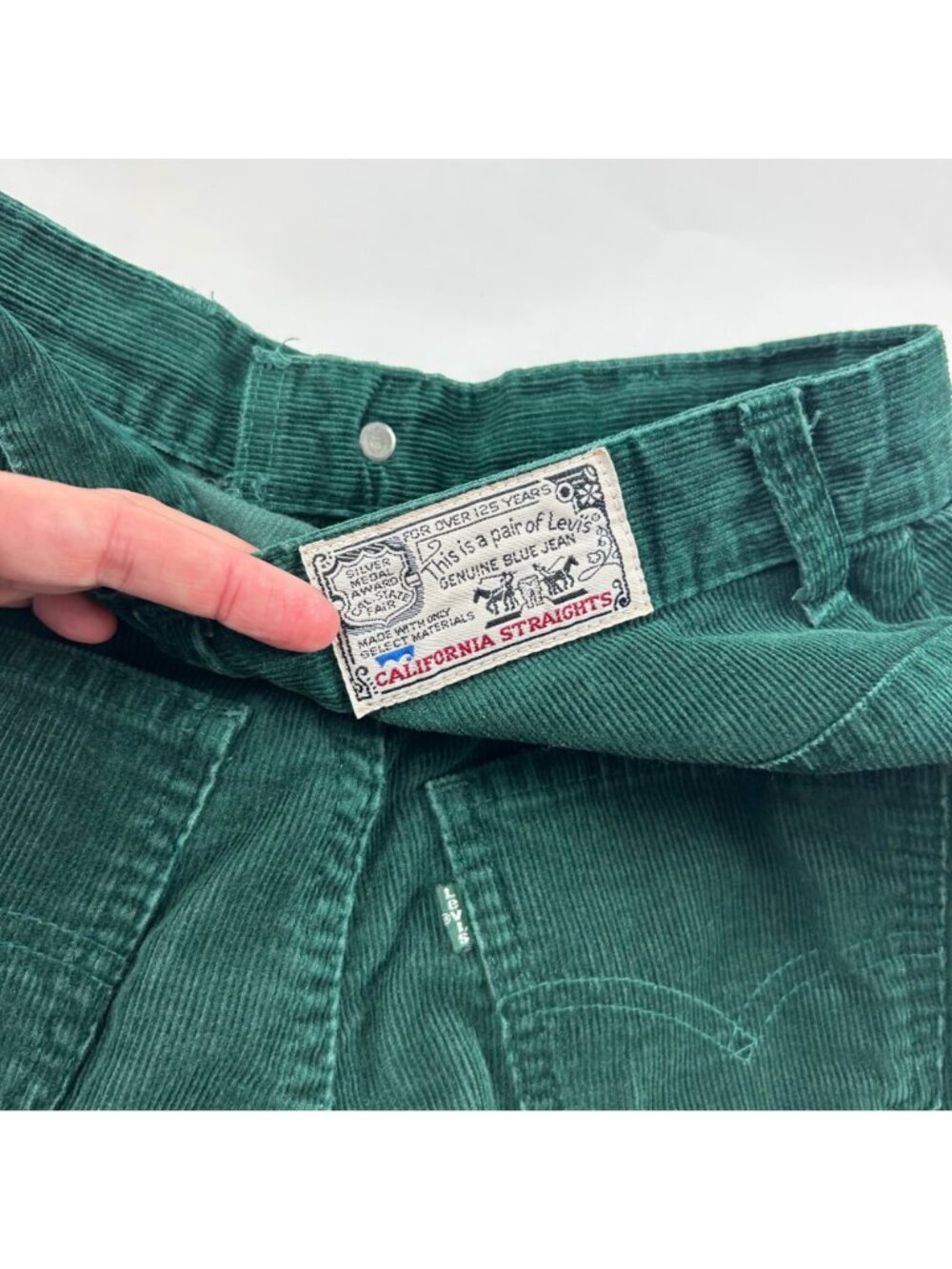 CUSTOM Levi's Forest Green Corduroy Altered High Rise Wide Leg Trouser Pant - Picture 6 of 8